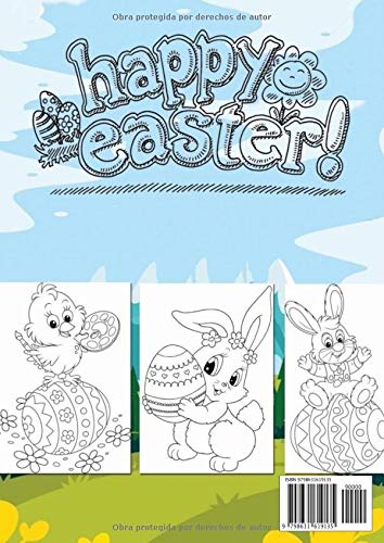 Felices Pascuas: Libro para colorear para niños de 3 a 8 años, 50 imágenes de Pascua para colorear (conejo, canasta, huevos, pollitos)