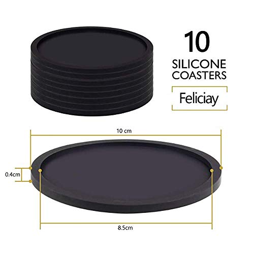 Feliciay Posavasos Para Bebidas Juegos De Vasos Para Beber De Mesa Madera TamañO De La Novedad Posavasos Silicona Alfombrilla Piscina Retro Mesa Barra Cocina De Bar Mesas Para (10 Piezas, Negro)