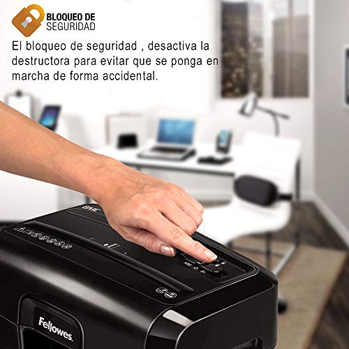 Fellowes 8Mc - Destructora trituradora de papel, minicorte, destruye hasta 8 hojas, uso personal, tritura tarjetas de crédito, color negro