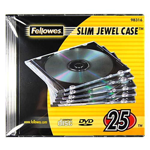 Fellowes 98316 - Pack de 25 Cajas Estuche para CDs/DVDs Slim, Transparente