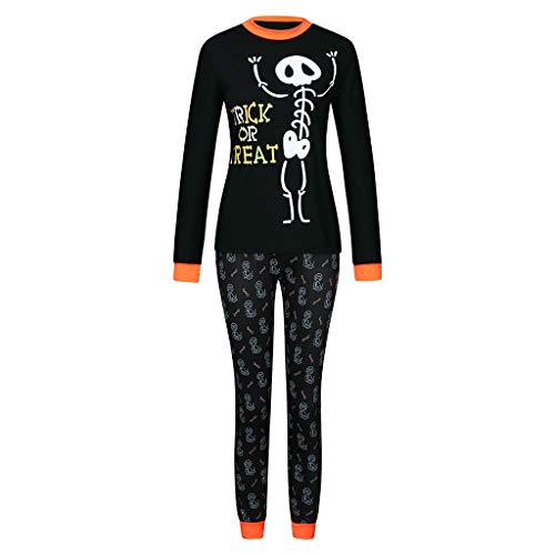 FELZ Conjunto de Pijamas Calaveras de Halloween Imprimir Camiseta de Manga Larga Tops + Pantalones Sudaderas Bebe niña Invierno Conjunto Bebe niño Ropa Familiar—Padre + Madre + Bebé