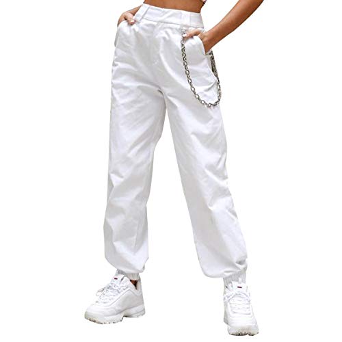 FeMereina Camo Joggers para Mujer Pantalones Cargo Slim Fit de Talle Alto con Bolsillos, Pantalones Cargo Pantalones de Chándal para Jogging de Baile (Blanco, L)