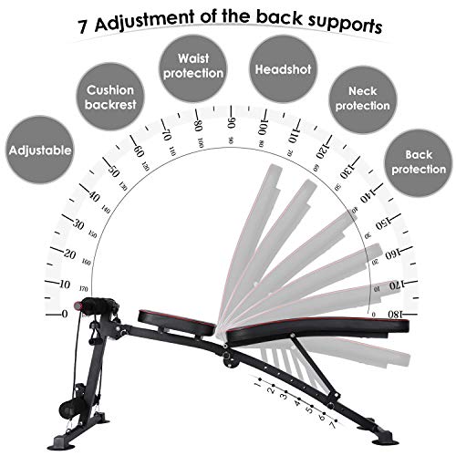 Femor Banco Plegable de Pesas, Banco Multifunción de Ejercicio, Banco de Abdominales 2en1 con Cuerda, Respaldo Ajustable de 7 Posiciones,Cargable hasta 120kg, Ejercitar Todo el Cuerpo Gimnasio en Casa