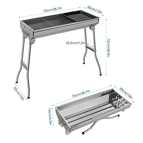 Femor Barbacoa Portátil de Acero Inoxidable, Parrilla de Carbón, Barbacoa Plegable, Barbacoa de Exteriores para BBQ, 73 * 33 * 72 cm, Buena ventilación, Picnic, Camping, Festivales(5-10 Personas)