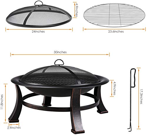 Femor Brasero Exterior con Parrilla，Barbacoa Portátil de Carbón，76x76x46cm, con Póker, Parrilla de Cubierta Protectora y Cubierta Protectora Impermeable, para Calefacción, Barbacoa, Fiesta