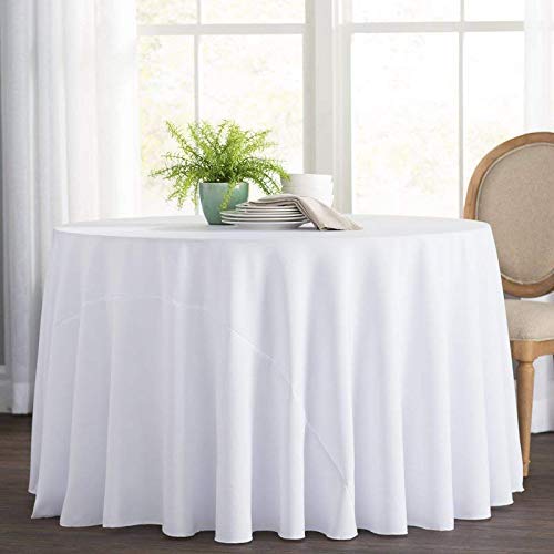 Femor – Juego de 10 manteles blancos de mesa redondos para hogares, restaurantes, bodas y ceremonias, de 305 cm, blanco, 305 cm