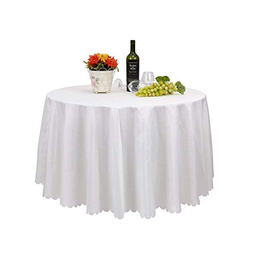 Femor – Juego de 10 manteles blancos de mesa redondos para hogares, restaurantes, bodas y ceremonias, de 305 cm, blanco, 305 cm