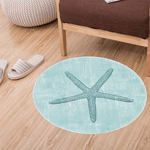 Fenfat - Alfombrilla de baño Antideslizante, Alfombrilla Suave para Cocina, Sala de Estar, Dormitorio, Alfombra de Ducha Absorbente, Alfombra de baño Redonda, 60 cm, diseño de Estrella de mar Azul 1