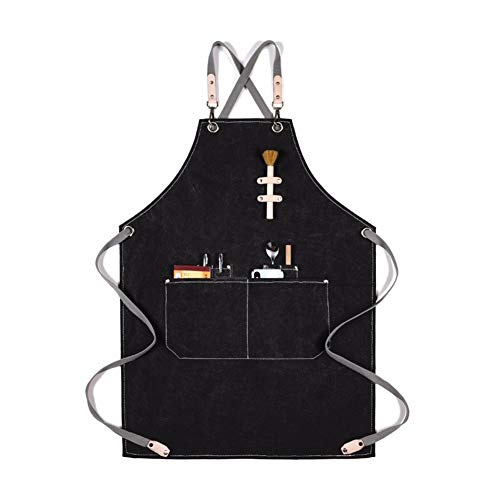 Fengdp Cocinando Delantal de Lona de algodón Unisex de Cuero Ajustable Que cuelga del Cuello Hotel Restaurant Café peluquería de panadería Bar Camarero Trabajo (Color : Hat 3, Size : OneSize)