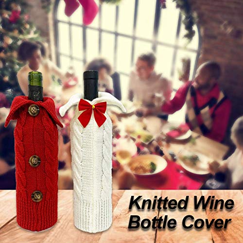 FENGLI Botella de Vino de Navidad Cubierta de Punto Botella de Vino del suéter de la decoración del Bolso for el Partido del hogar de la Tabla de Cocina del Hotel Bar (Color : White)