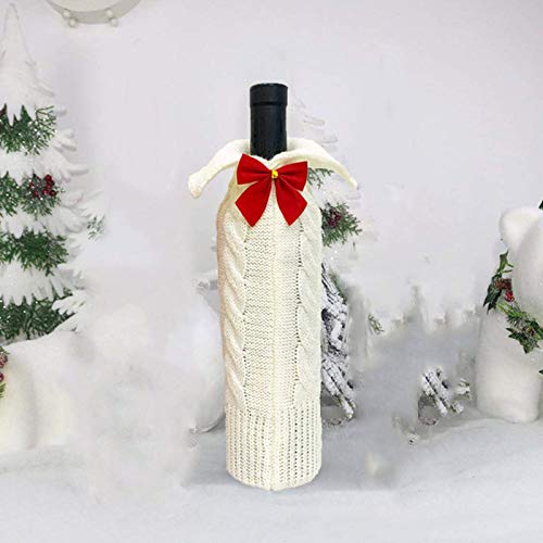 FENGLI Botella de Vino de Navidad Cubierta de Punto Botella de Vino del suéter de la decoración del Bolso for el Partido del hogar de la Tabla de Cocina del Hotel Bar (Color : White)