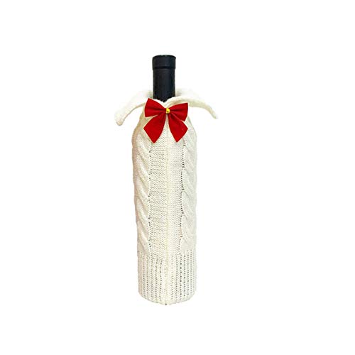 FENGLI Botella de Vino de Navidad Cubierta de Punto Botella de Vino del suéter de la decoración del Bolso for el Partido del hogar de la Tabla de Cocina del Hotel Bar (Color : White)