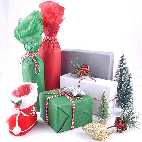 FEPITO 100 hojas de papel tisú navideño para envolver regalos, rojo, verde, gris y blanco, papel tisú para envolver regalos navideños, manualidades (14 x 20 pulgadas)