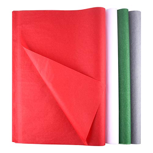 FEPITO 100 hojas de papel tisú navideño para envolver regalos, rojo, verde, gris y blanco, papel tisú para envolver regalos navideños, manualidades (14 x 20 pulgadas)