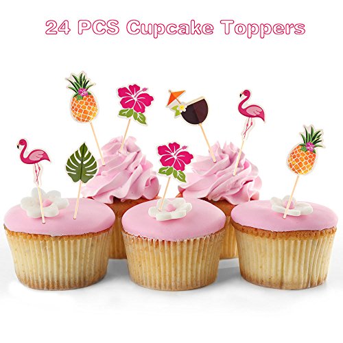 FEPITO 184 PCS Decoraciones Fiesta Tropical Hawaiana Incluye Hojas Palmera, Flores Hibisco, Selecciones Paraguas Bebida, Pajitas Frutas Coloridas y Cupcake Toppers para Luau Party Decorations