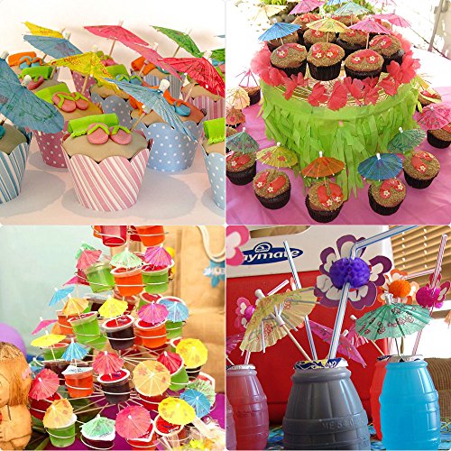 FEPITO 184 PCS Decoraciones Fiesta Tropical Hawaiana Incluye Hojas Palmera, Flores Hibisco, Selecciones Paraguas Bebida, Pajitas Frutas Coloridas y Cupcake Toppers para Luau Party Decorations