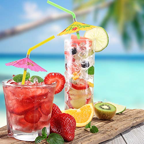 FEPITO 58 PCS Umbrella Drinking Straws ， Parasol Bendy Drinking Drops para Hawaiian Beach Cocktail Luau Tropical Party Decoraciones Suministros