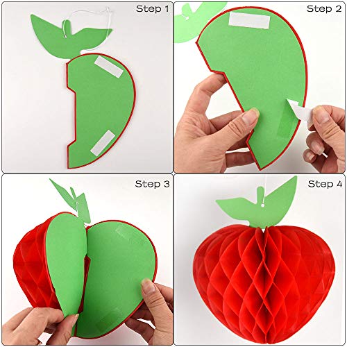 FEPITO pulgadas de tejido de manzana Panal colgando Papel rojo Decoraciones de manzana Decoración de frutas para el regreso a la escuela, Baby Shower (Red, 10Pcs)