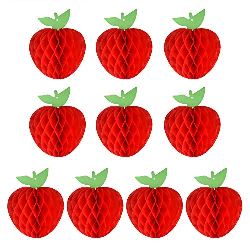 FEPITO pulgadas de tejido de manzana Panal colgando Papel rojo Decoraciones de manzana Decoración de frutas para el regreso a la escuela, Baby Shower (Red, 10Pcs)