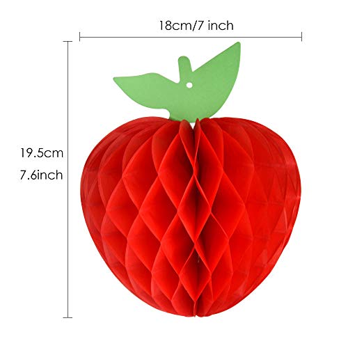 FEPITO pulgadas de tejido de manzana Panal colgando Papel rojo Decoraciones de manzana Decoración de frutas para el regreso a la escuela, Baby Shower (Red, 10Pcs)