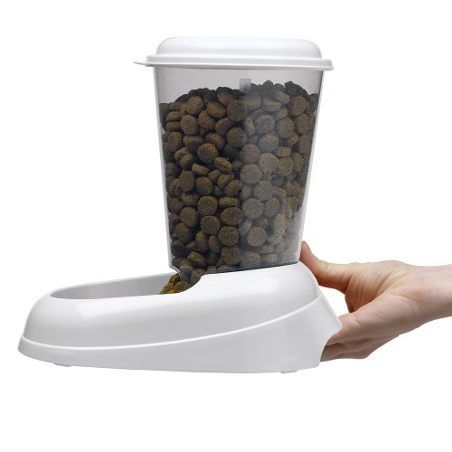 Ferplast Dispensador de Comida Seca o croquetas para Perros y Gatos 3 litros Zenith, Depósito Transparente con Tapa, Base Antideslizante, 20,2 x 29,2 x h 28,8 cm Blanco