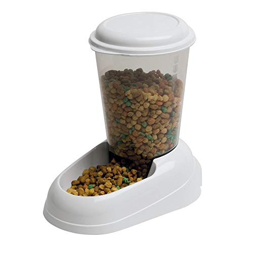 Ferplast Dispensador de Comida Seca o croquetas para Perros y Gatos 3 litros Zenith, Depósito Transparente con Tapa, Base Antideslizante, 20,2 x 29,2 x h 28,8 cm Blanco