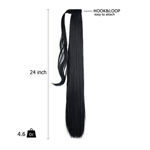 FESHFEN Cola de Caballo Extensiones Postizos de pelo fibras sintéticas de cabello pelo liso largo 61cm, 125g