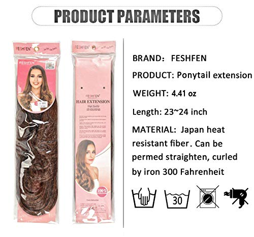 FESHFEN Cola de Caballo Extensiones Postizos de pelo fibras sintéticas de cabello pelo liso largo 61cm, 125g