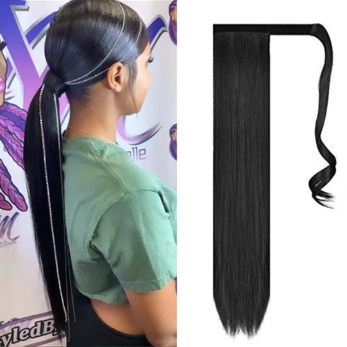 FESHFEN Cola de Caballo Extensiones Postizos de pelo fibras sintéticas de cabello pelo liso largo 61cm, 125g