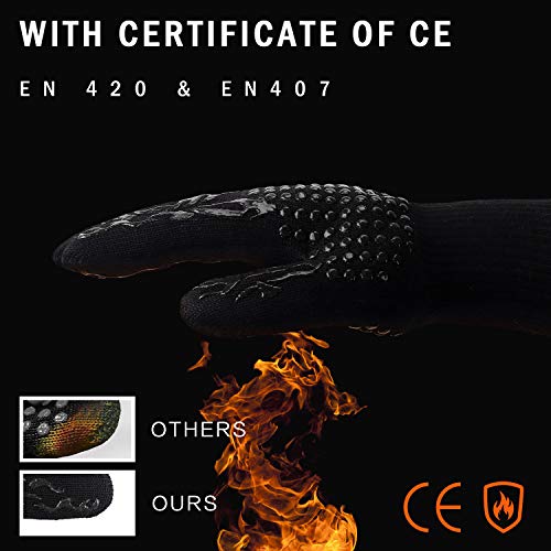 Fesoar Guantes de Barbacoa,Guantes para Horno,Guantes de Cocina,Oven Gloves Resistencia Térmica hasta 1472 ° C,Certificación EN407 de protección contra Alta Temperatura (1 Par) (Negro)