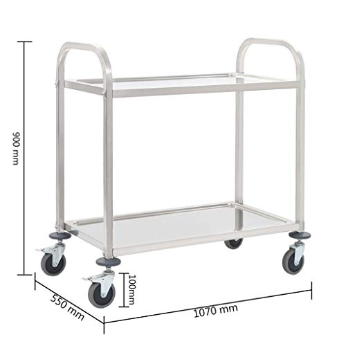 Festnight Carrito de Cocina de 2 Alturas con 4 Ruedas Giratorias 107x55x90 cm Acero Inoxidable, Capacidad de Carga Máxima 340 kg