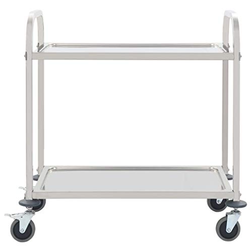 Festnight Carrito de Cocina de 2 Alturas con 4 Ruedas Giratorias 107x55x90 cm Acero Inoxidable, Capacidad de Carga Máxima 340 kg