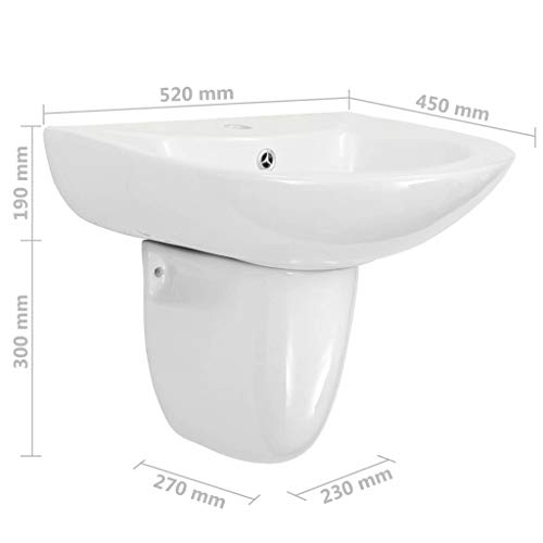 Festnight Lavabo Pequeño de Pared Compacto Mini Lavamanos Cerámico Blanco 520 x 450 x 190 mm