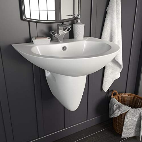 Festnight Lavabo Pequeño de Pared Compacto Mini Lavamanos Cerámico Blanco 520 x 450 x 190 mm