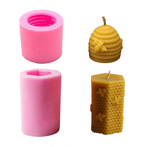 Fewo 2 unidades 3D Bee Honeycomb Candle Moldes de silicona de colmena para velas caseras de cera de abeja, jabón, loción de manos, cera derretida, hives, suministros para hacer velas