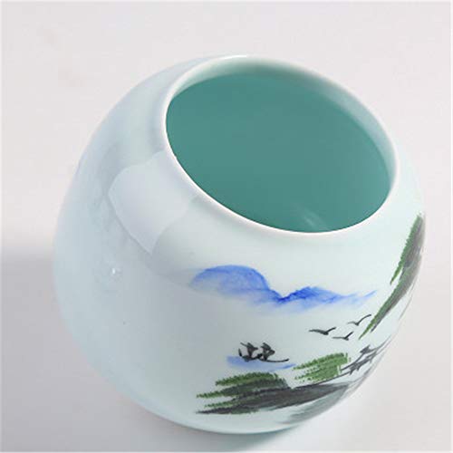 FFDGHB Tanque de Almacenamiento Sellado Grande de cerámica, Tetera portátil celadón, Lata sellada pequeña de cerámica Pintada a Mano (3 Piezas) 7.5 * 8.5cm