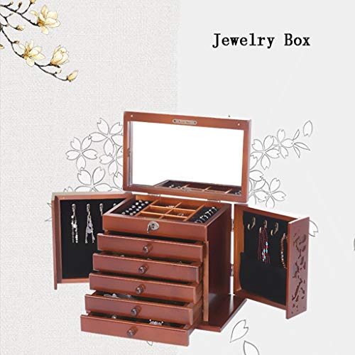 ffshop Botes herméticos Caja de joyería de Estilo Chino de Madera Pulsera Collar Pendientes Anillo Caja de Almacenamiento Botes de Vidrio