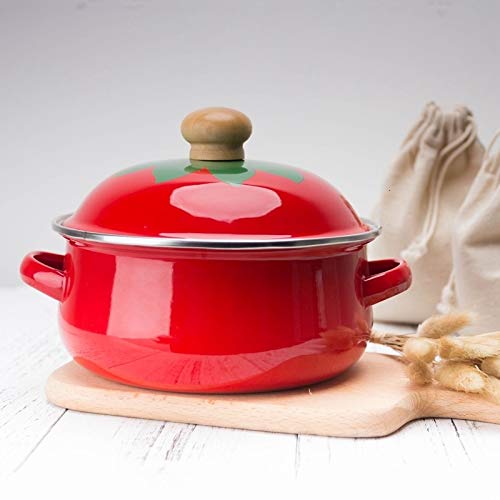 FGHSD  18cm 1.5L Tomate Sopa de esmalte Olla Mini cacerola Leche Fideos de huevo Sartén para cocina de inducción Cocina de gas   Rojo