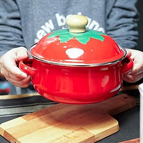 FGHSD  18cm 1.5L Tomate Sopa de esmalte Olla Mini cacerola Leche Fideos de huevo Sartén para cocina de inducción Cocina de gas   Rojo