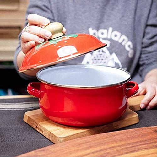 FGHSD  18cm 1.5L Tomate Sopa de esmalte Olla Mini cacerola Leche Fideos de huevo Sartén para cocina de inducción Cocina de gas   Rojo