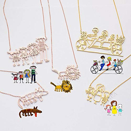 FHBDFJT Collar Hermoso de la encarnación Collar de la Pintura Collar del Arte de los niños Collar artístico de los niños Abuela de los niños M, Color Plata