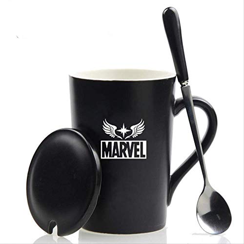 FHFF Taza de Cafe Taza con Tapa Cuchara 420 Ml Los Vengadores Taza De Café De Cerámica Iron Man Capitán Marvel Copas Y Tazas para Regalo   2