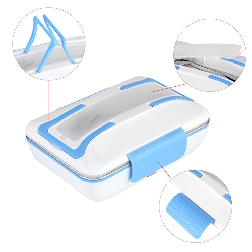 Fiambrera eléctrica desmontable, Calentador de Comida Electrico Caja de Almuerzo Eléctrica del acero inoxidable 12V para el uso del coche(Blue)