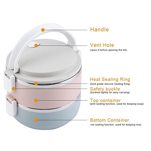 Fiambrera térmica acero inoxidable - Bento de acero inoxidable Recipiente térmico portátil de Acero Inoxidable (2 Layers)