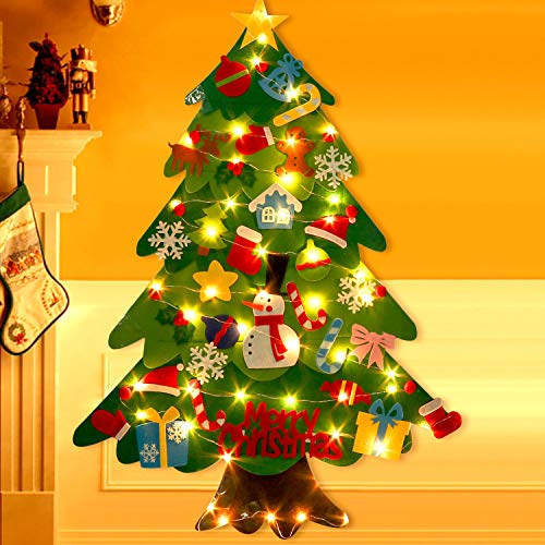 Fieltro Árbol de Navidad, Bageek Árbol de Navidad DIY con 50 Luces LED 28 Unids Adornos Navidad Decoración Colgante para Niños Regalo de Navidad Niños arbol de Navidad Cafe Hotel casa decoración