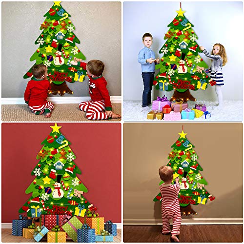 Fieltro Árbol de Navidad, Bageek Árbol de Navidad DIY con 50 Luces LED 28 Unids Adornos Navidad Decoración Colgante para Niños Regalo de Navidad Niños arbol de Navidad Cafe Hotel casa decoración