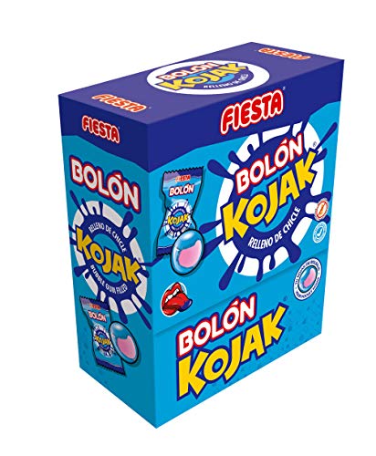 FIESTA Bolón Kojak Pintalenguas Caramelo Duro Sabor Mora Relleno de Chicle - Caja de 150 unidades