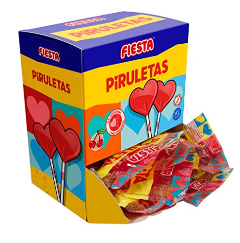 FIESTA Piruletas Caramelo con Palo en Forma de Corazón Sabor Cereza - Caja de 20 unidades