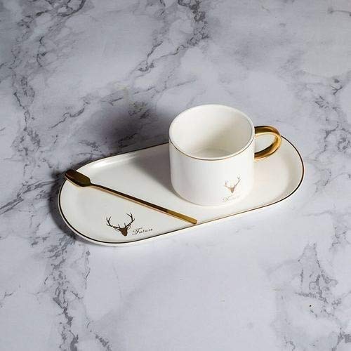 Fighrh Individual cerámica Taza de café de Estilo Europeo de escasa Cuchara y Plato Elegante Simple Colorido de café Vaso Hora del té Taza de té de Oro for Office Cafe Restaurante