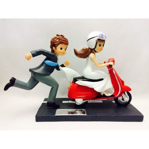 Figura boda GRANDE novios moto-vespa GRABADA figuras personalizadas